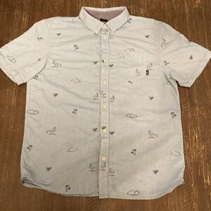 VANS Shirt Adult XL Light Blue Flamingo All Over Print Casual Mens Skater